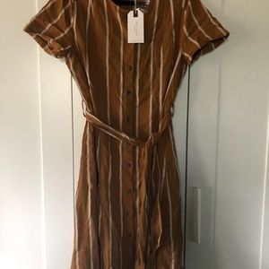 Mustard Yellow and White Stripe Midi Dress